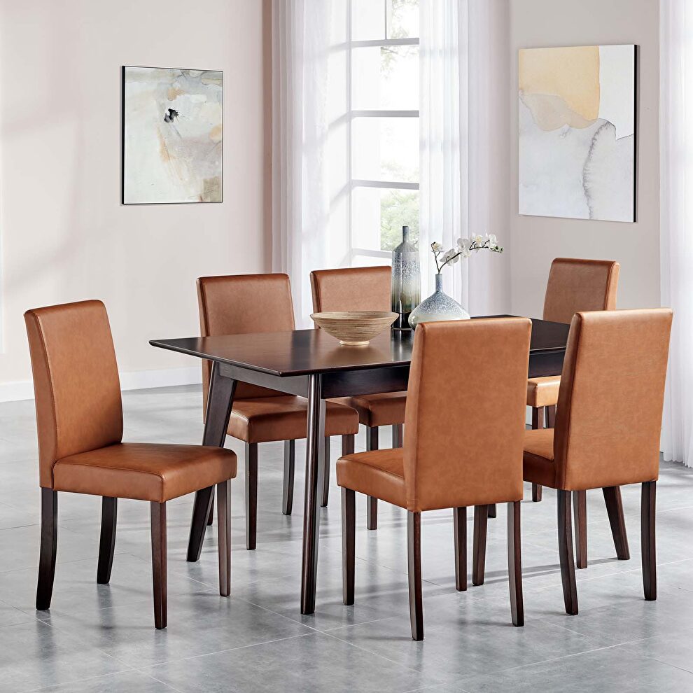 7 piece faux leather dining set in cappuccino tan by Modway