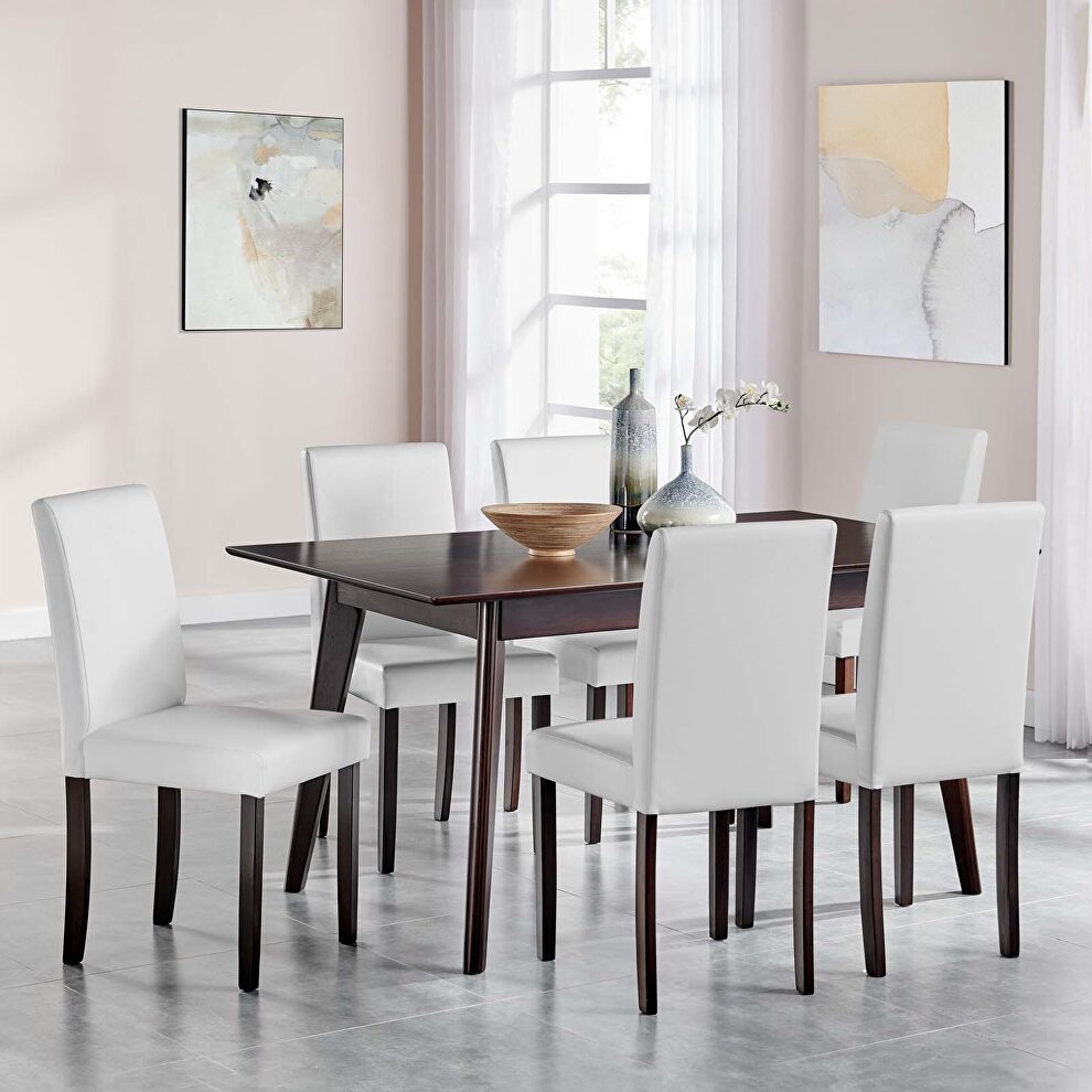 7 piece faux leather dining set in cappuccino white by Modway