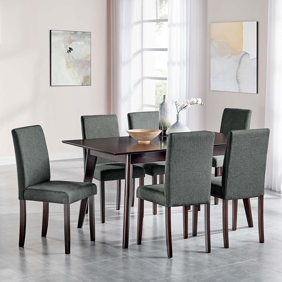 7 piece upholstered fabric dining set in cappuccino gray by Modway
