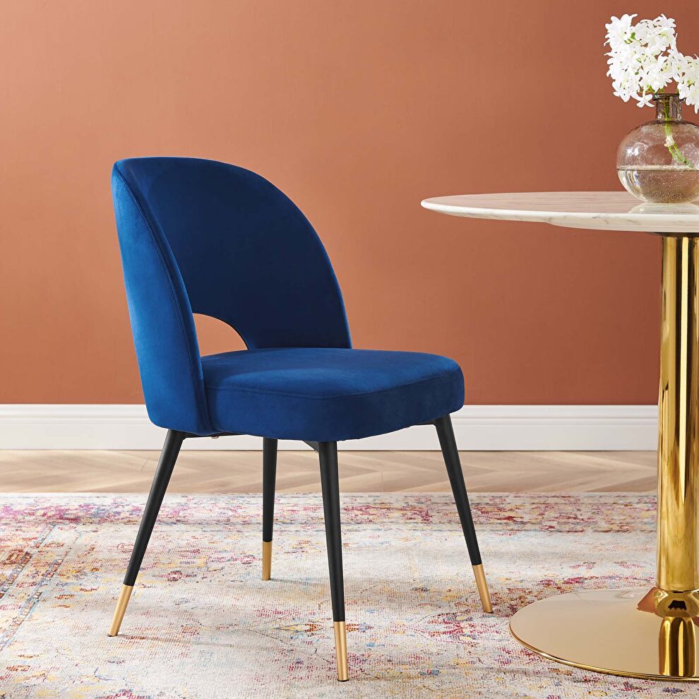 Performance velvet dining side chair in navy by Modway