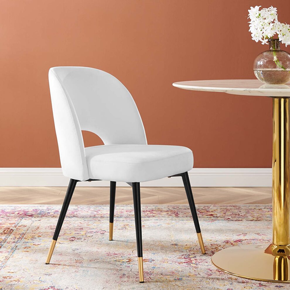 Performance velvet dining side chair in white by Modway