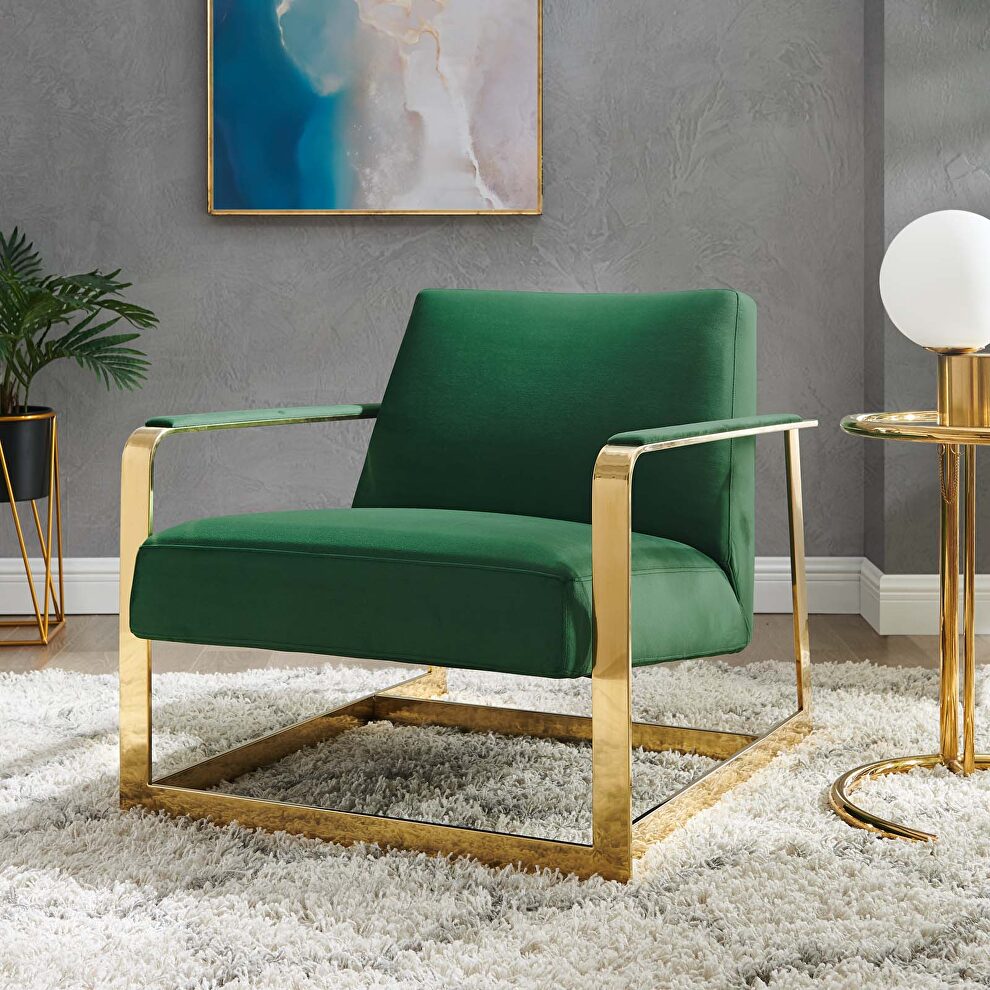 Performance velvet accent chair in gold emerald by Modway