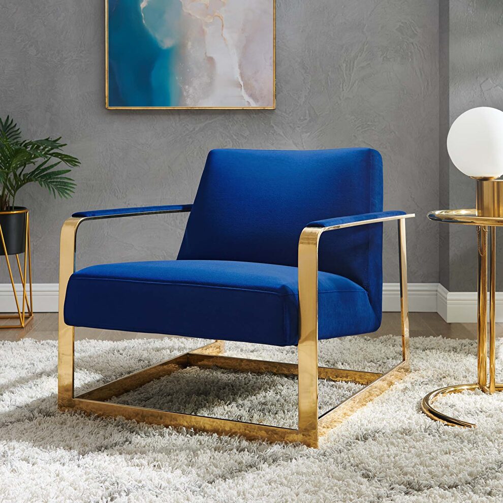 Performance velvet accent chair in gold navy by Modway