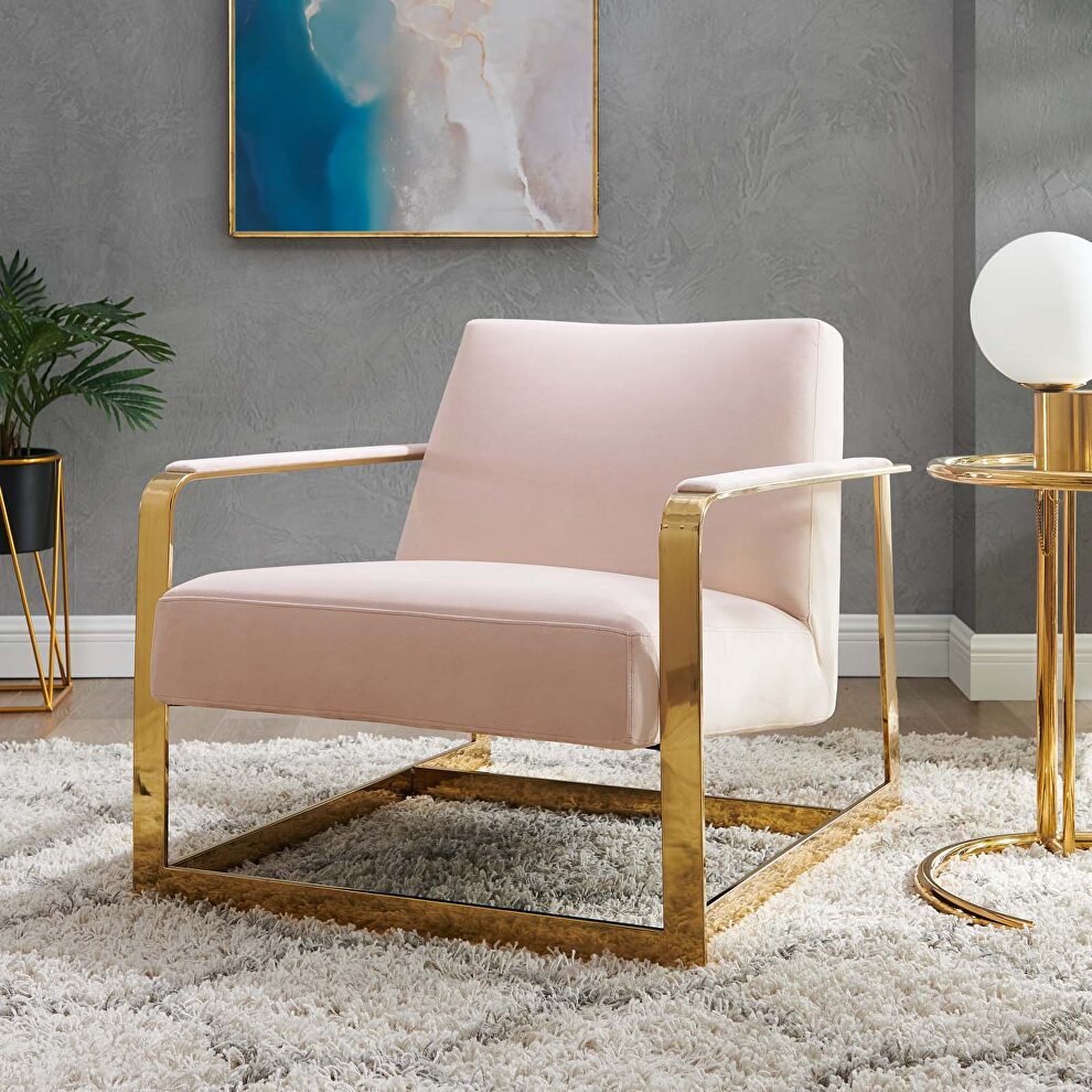 Performance velvet accent chair in gold pink by Modway