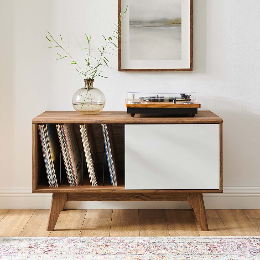 Vinyl record display stand in walnut/ white by Modway