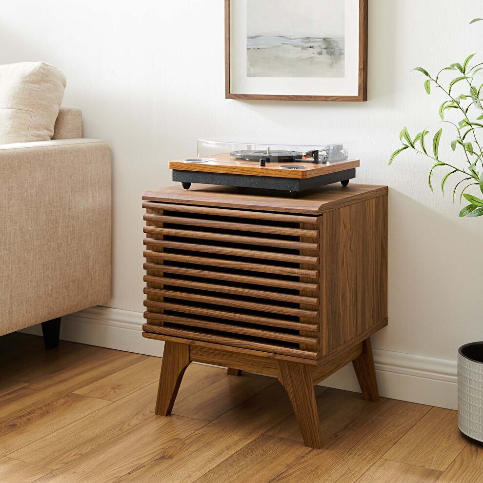 Vinyl record display stand in walnut by Modway