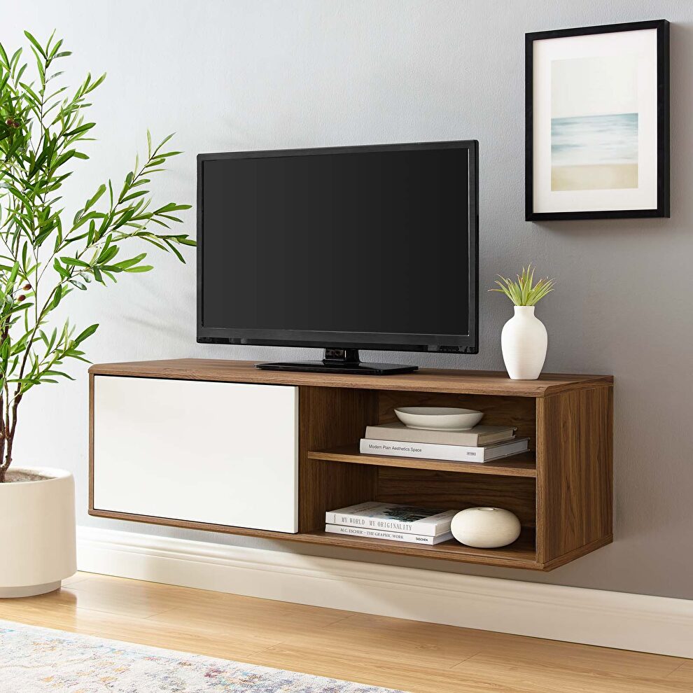 Wall mount TV stand in walnut white by Modway