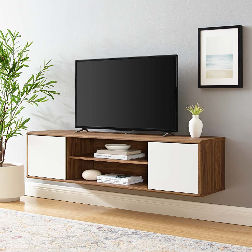 Wall mount TV stand in walnut white by Modway