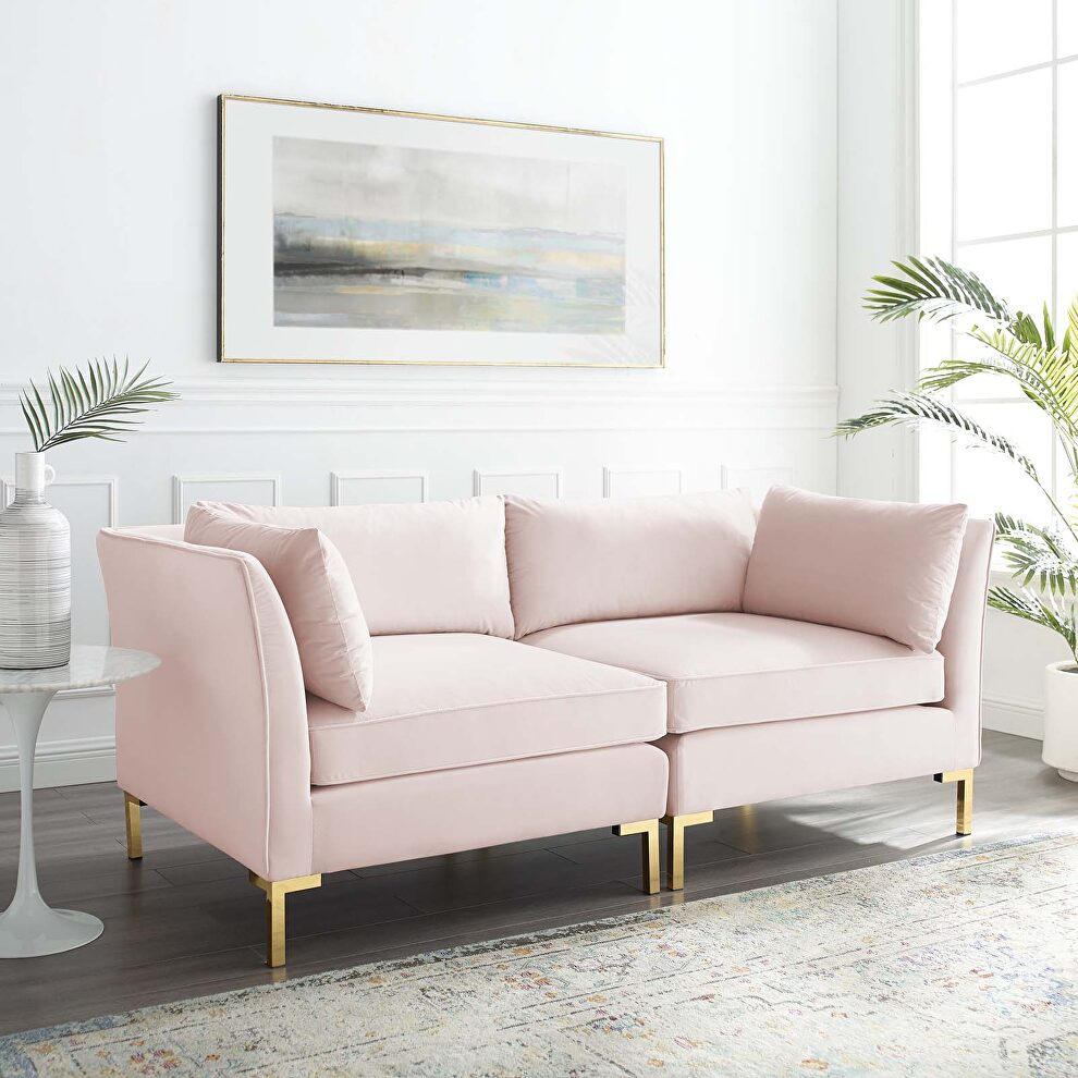 Performance velvet upholstery loveseat in pink by Modway