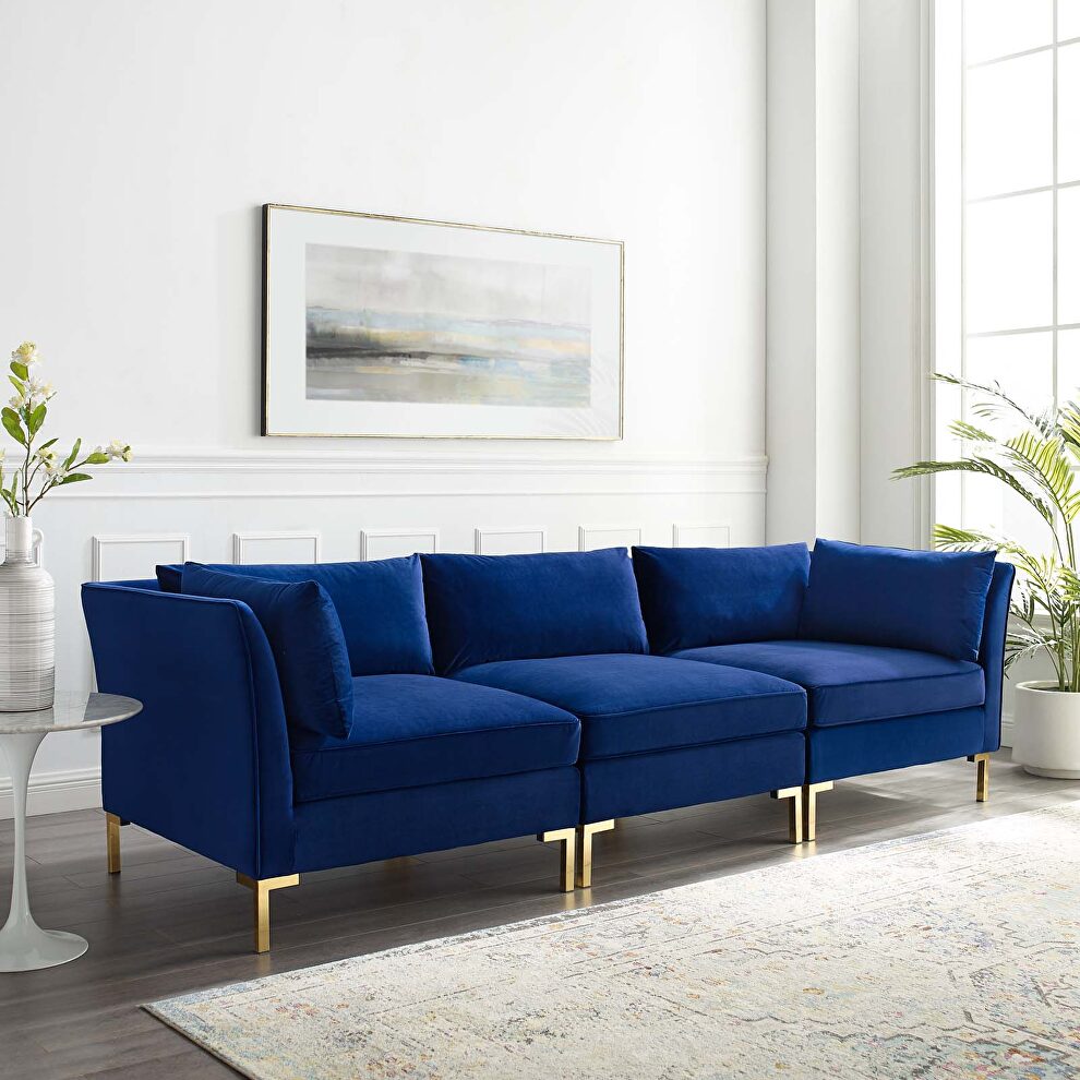Performance velvet upholstery sectional sofa in navy by Modway