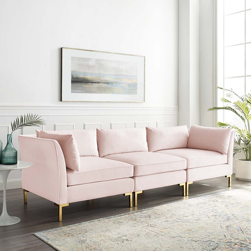 Performance velvet upholstery sectional sofa in pink by Modway