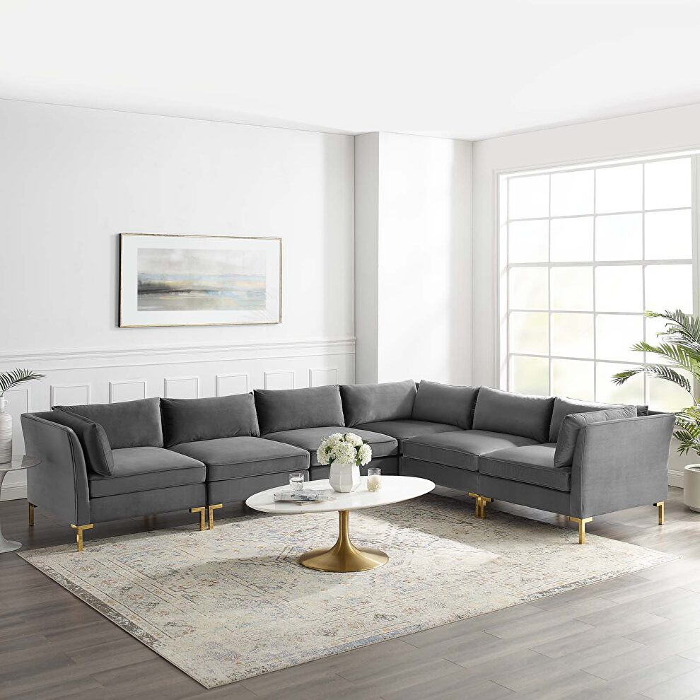 4-piece performance velvet sectional sofa in gray by Modway