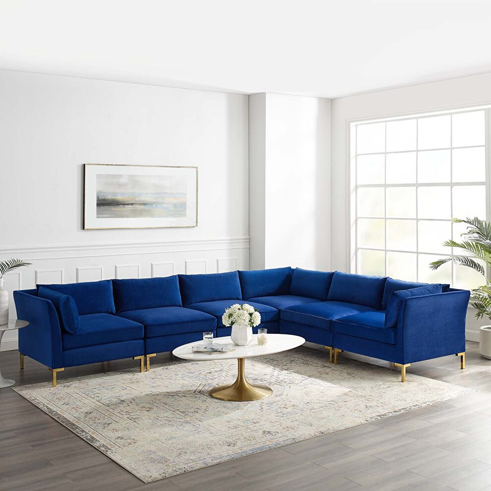 4-piece performance velvet sectional sofa in navy by Modway