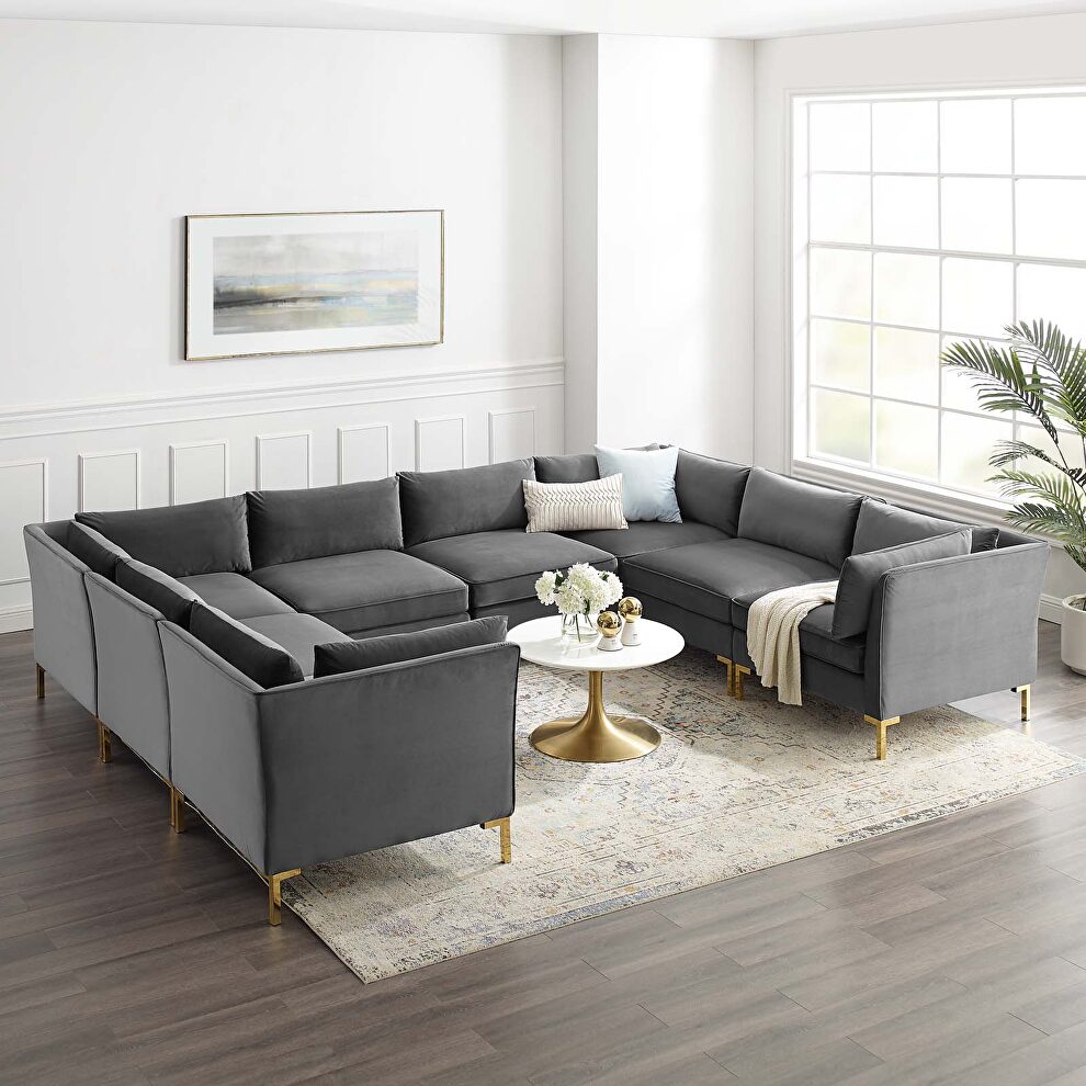 8-piece performance velvet sectional sofa in gray by Modway