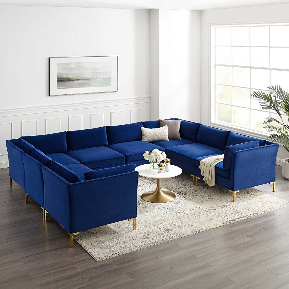 8-piece performance velvet sectional sofa in navy by Modway