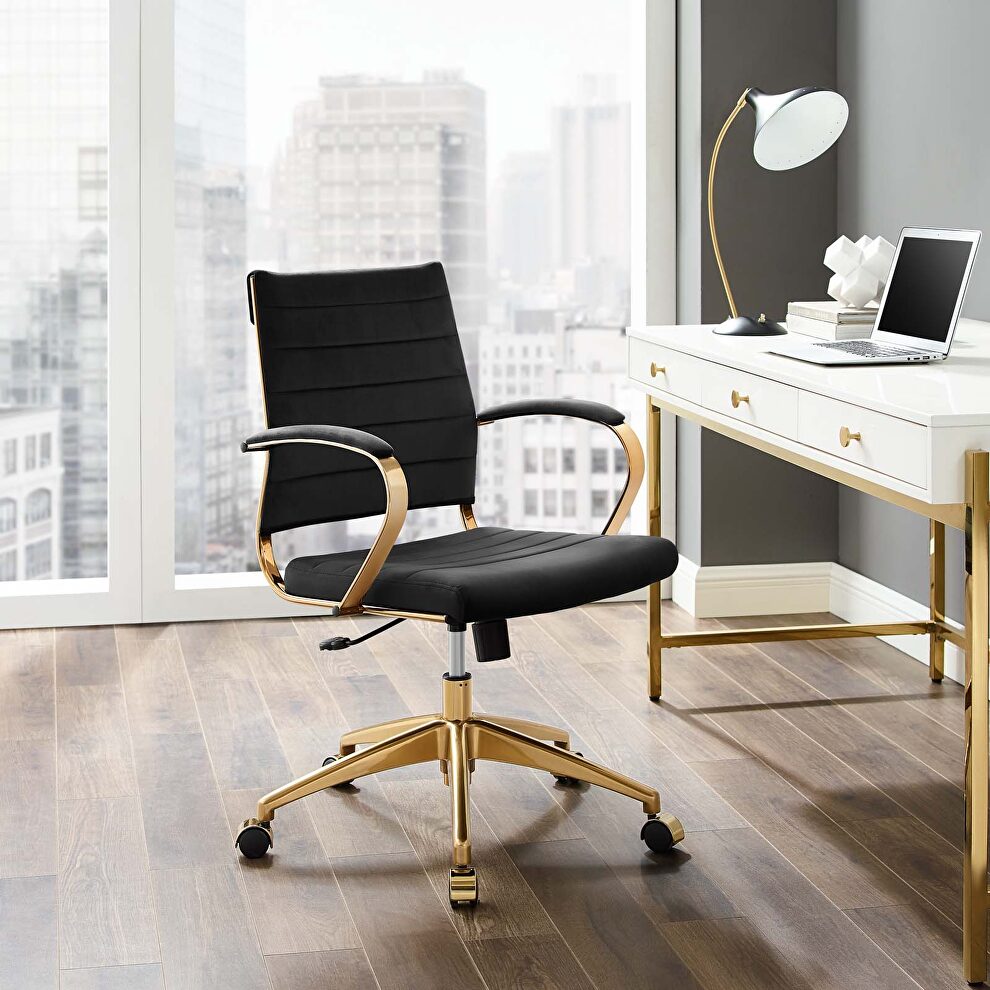 Mid back performance velvet office chair in black by Modway