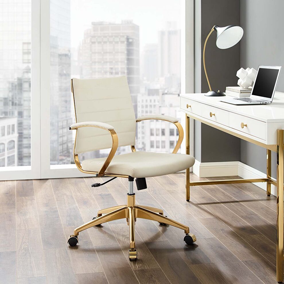 Mid back performance velvet office chair in ivory by Modway