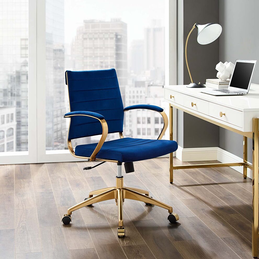 Mid back performance velvet office chair in navy by Modway