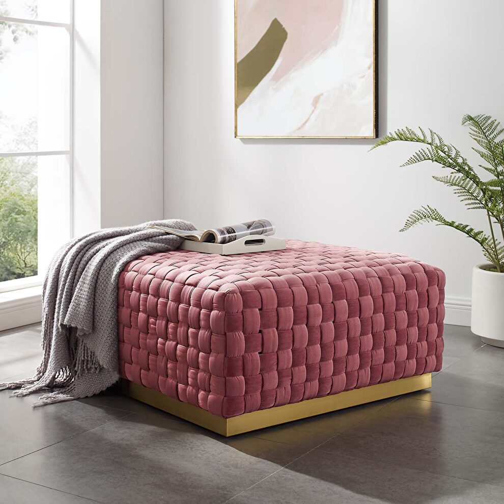 Square performance velvet ottoman in dusty rose by Modway