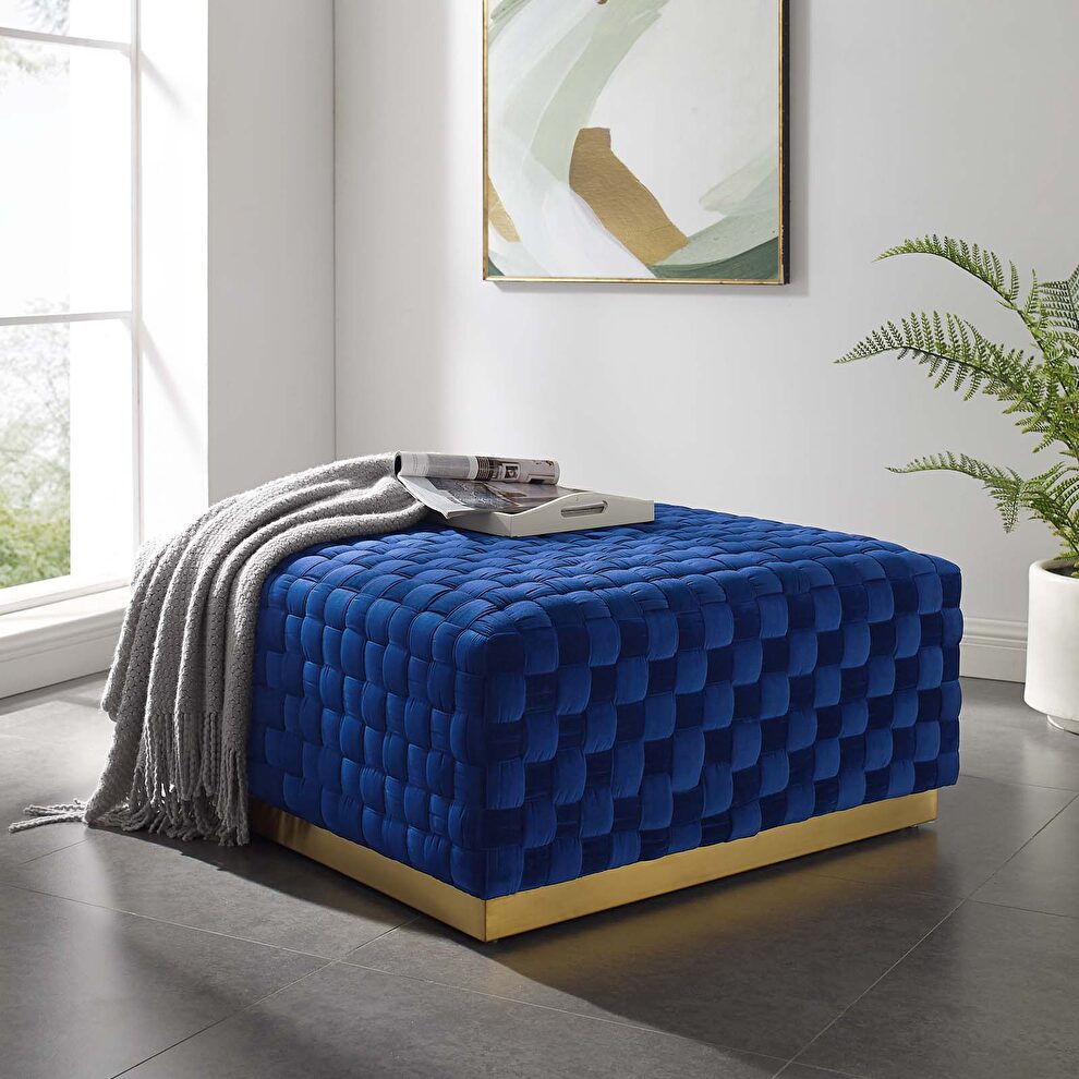 Square performance velvet ottoman in navy by Modway