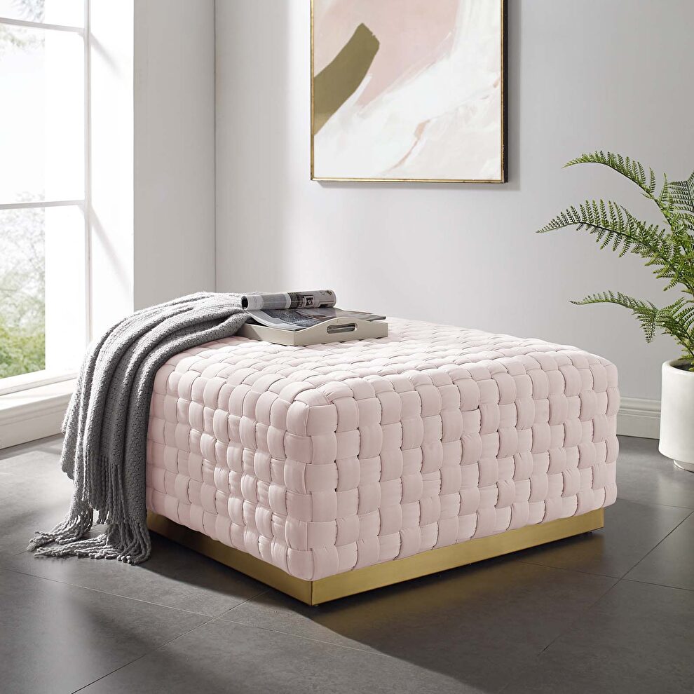 Square performance velvet ottoman in pink by Modway