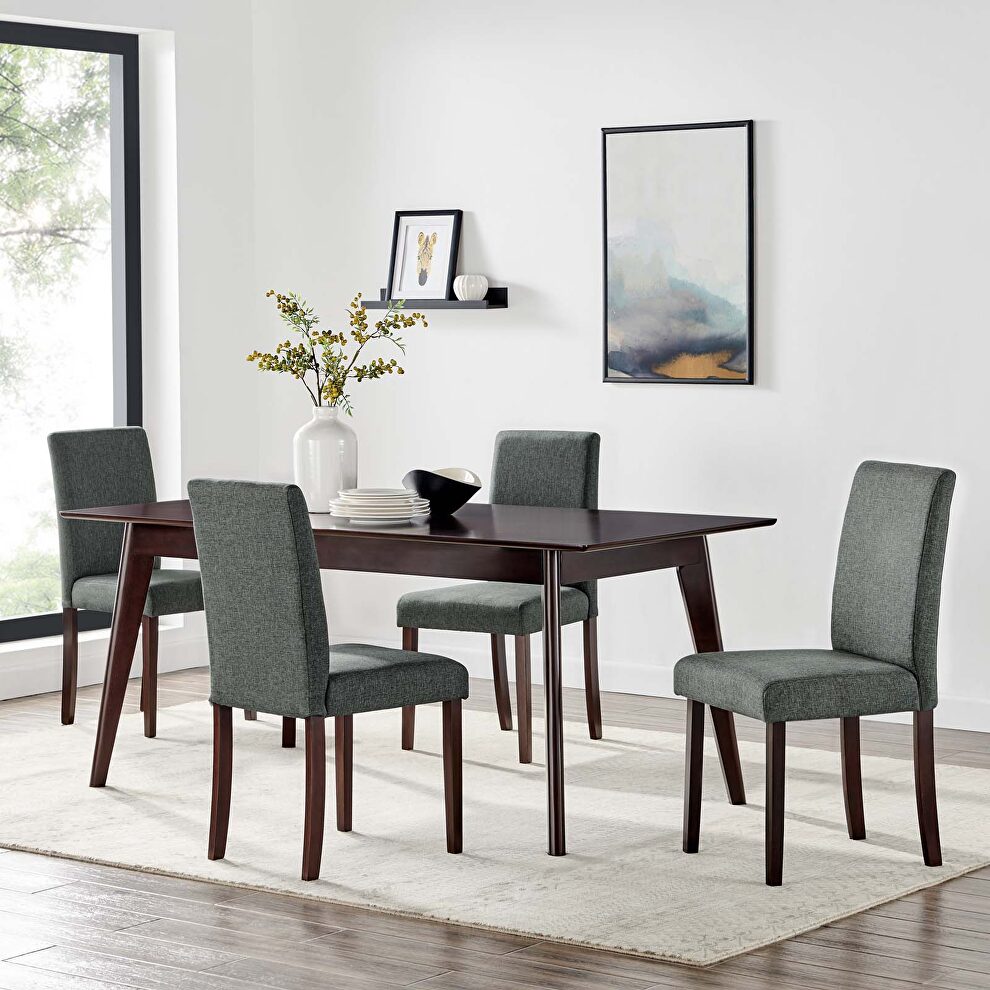 5 piece upholstered fabric dining set in cappuccino gray by Modway