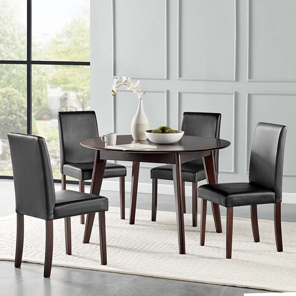 5 piece faux leather dining set in cappuccino black by Modway