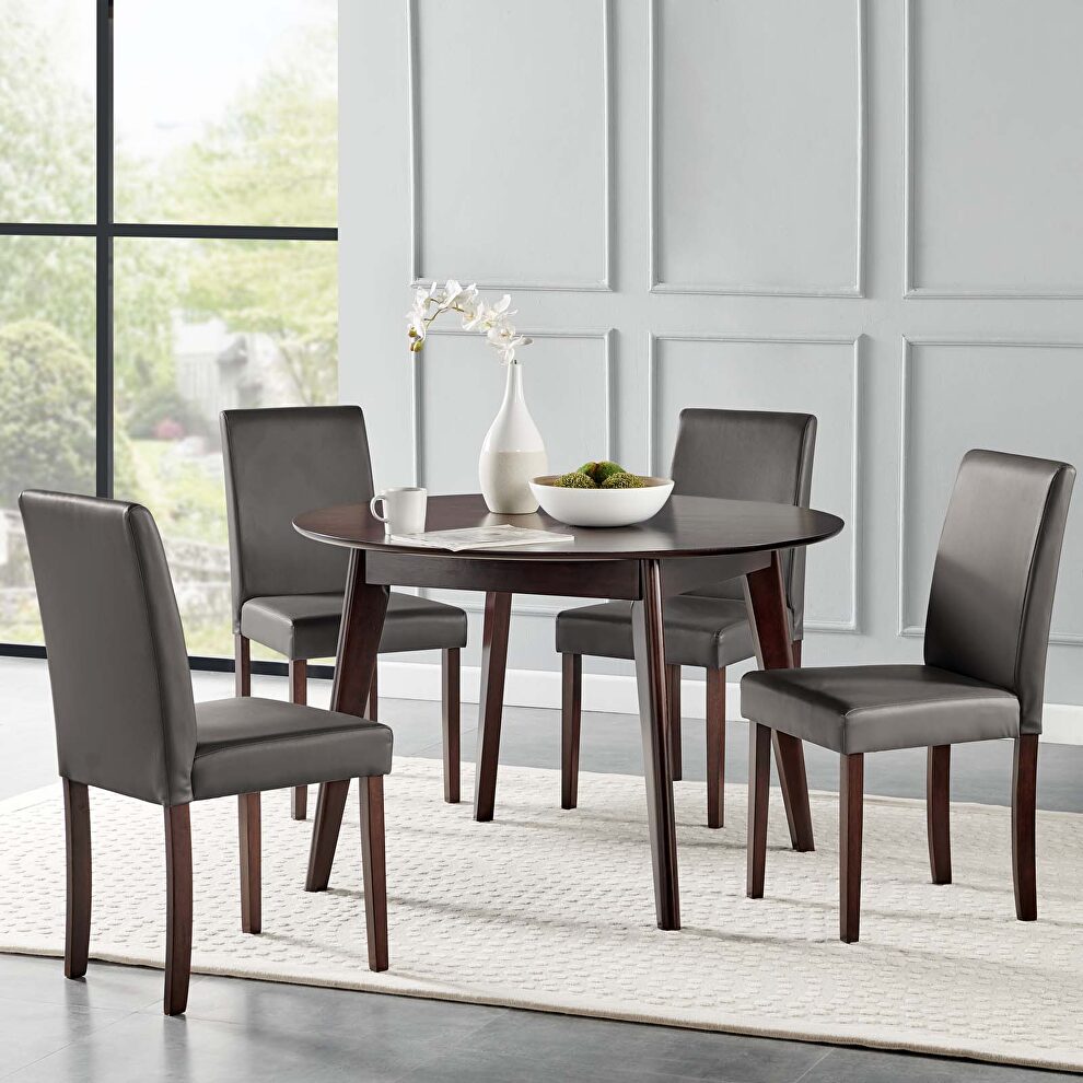5 piece faux leather dining set in cappuccino gray by Modway