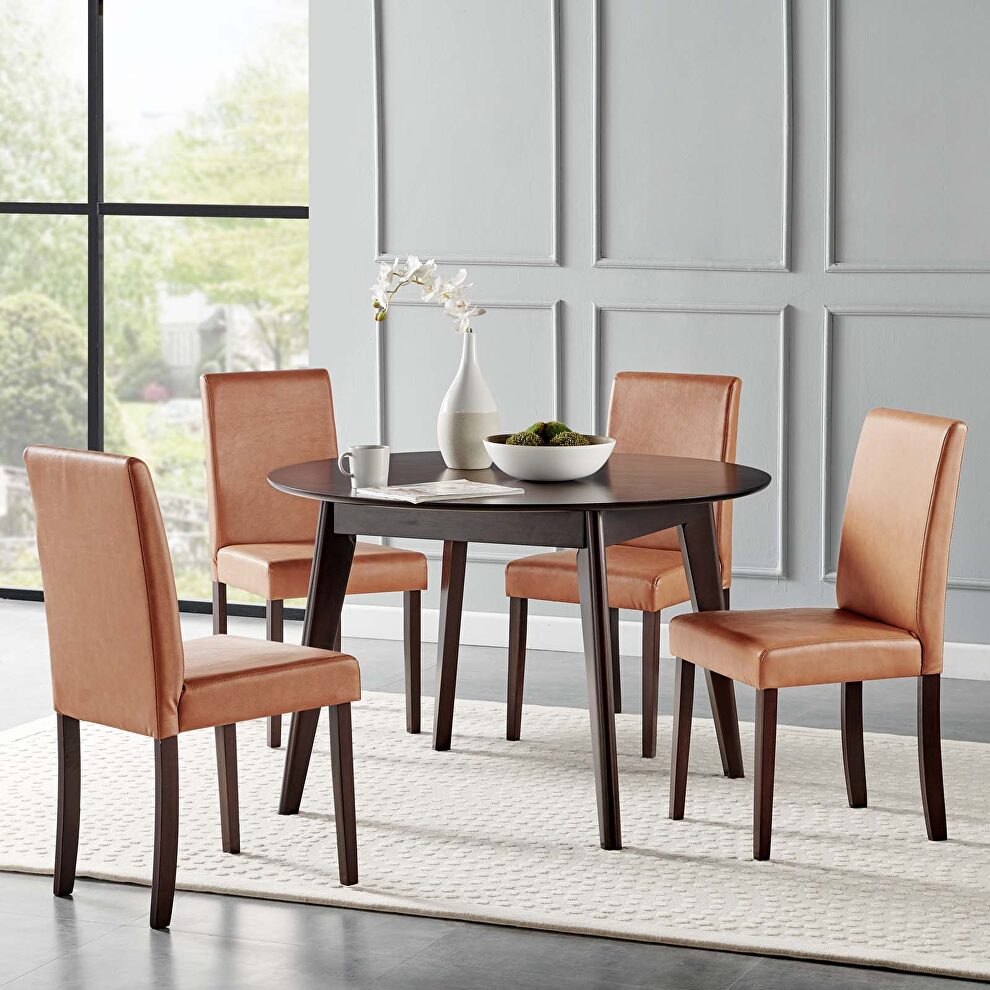 5 piece faux leather dining set in cappuccino tan by Modway
