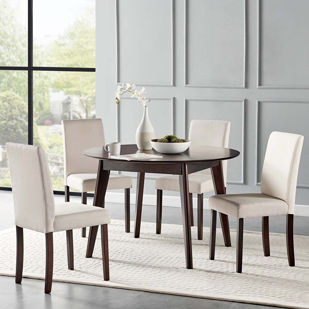 5 piece upholstered fabric dining set in cappuccino beige by Modway
