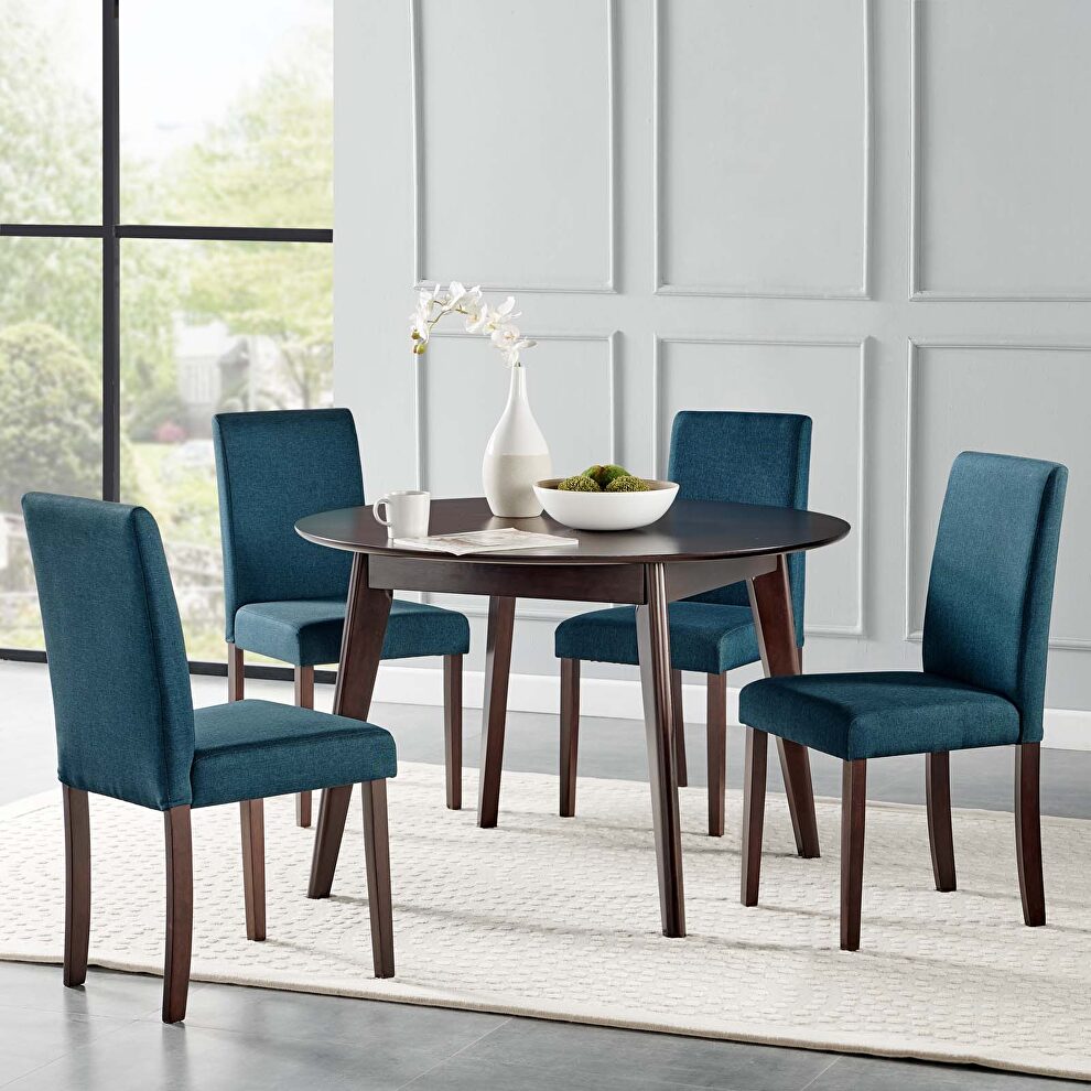 5 piece upholstered fabric dining set in cappuccino blue by Modway