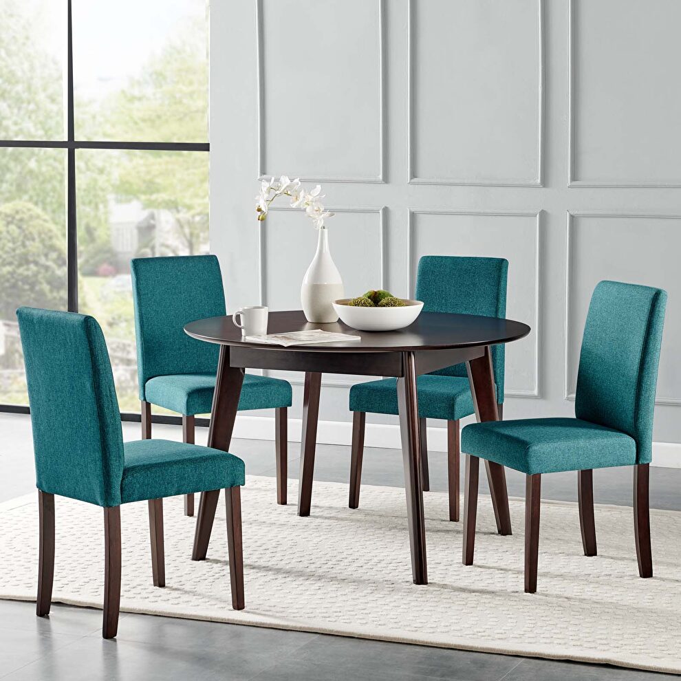 5 piece upholstered fabric dining set in cappuccino teal by Modway