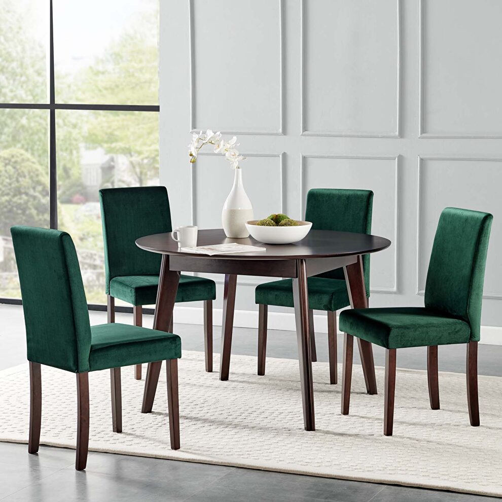 5 piece upholstered velvet dining set in cappuccino green by Modway
