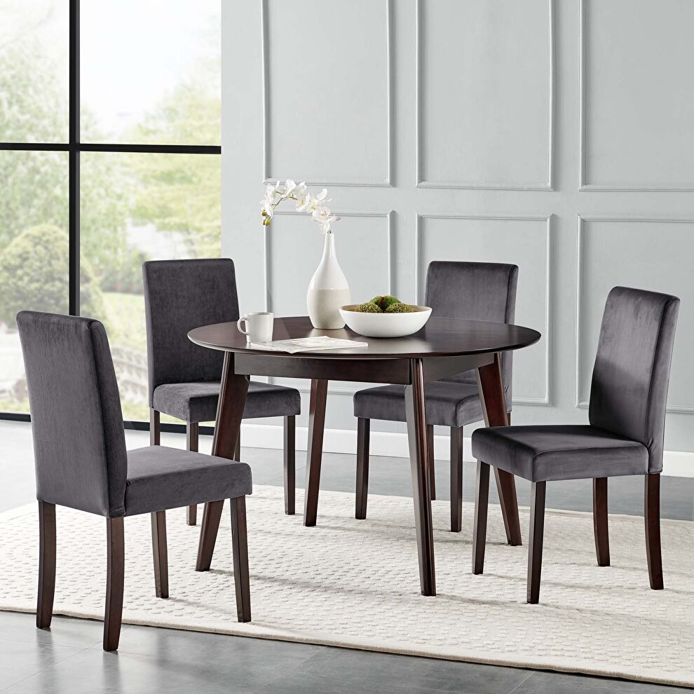5 piece upholstered velvet dining set in cappuccino gray by Modway