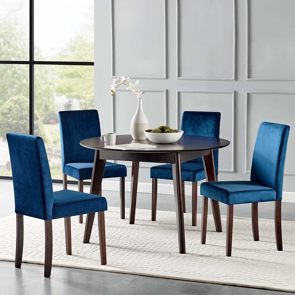 5 piece upholstered velvet dining set in cappuccino navy by Modway