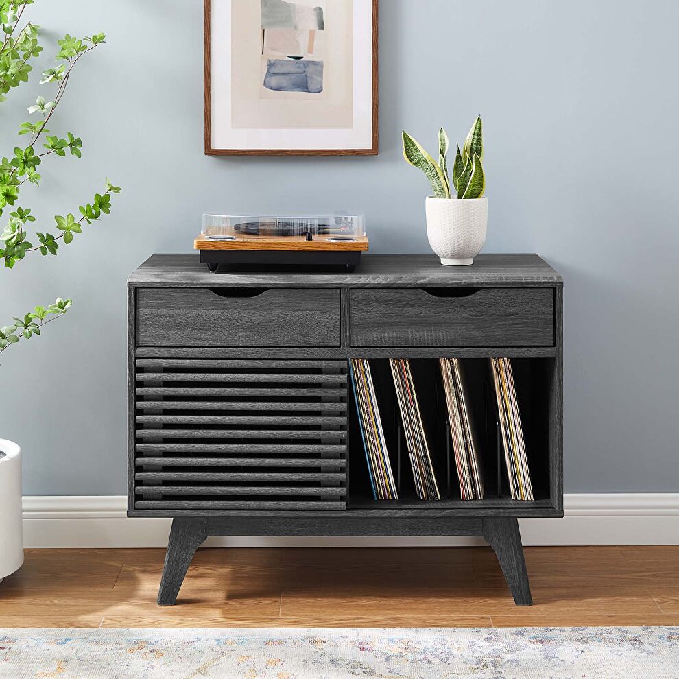 Charcoal finish vinyl record display stand by Modway