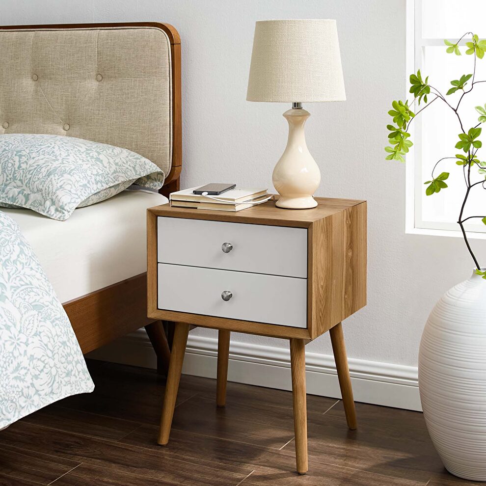Wood nightstand with usb ports in natural white by Modway