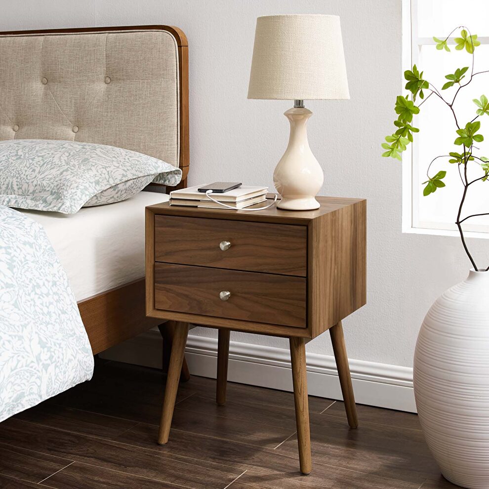 Wood nightstand with usb ports in walnut by Modway
