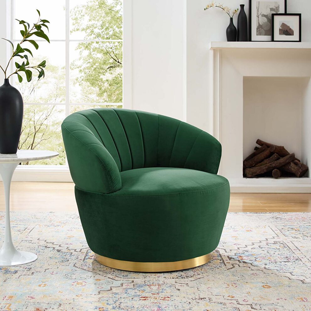 Tufted performance velvet swivel chair in emerald by Modway
