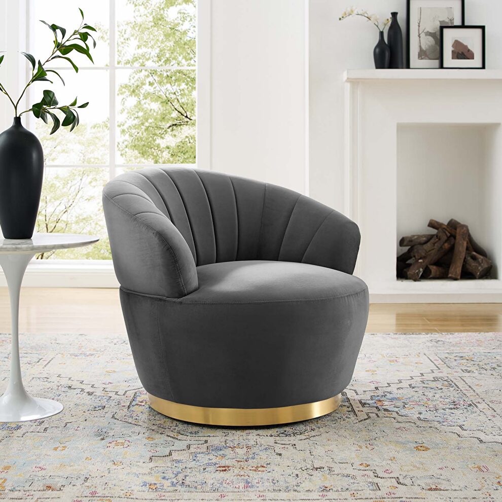 Tufted performance velvet swivel chair in gray by Modway