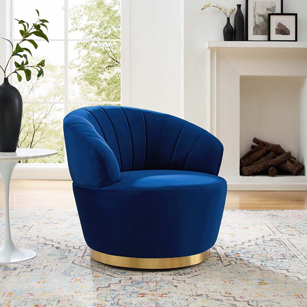 Tufted performance velvet swivel chair in navy by Modway