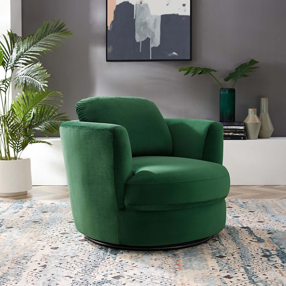 Performance velvet swivel armchair in emerald by Modway
