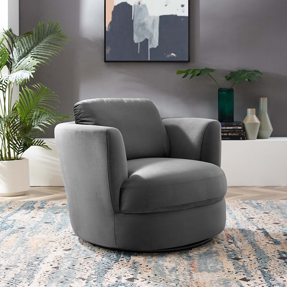 Performance velvet swivel armchair in gray by Modway
