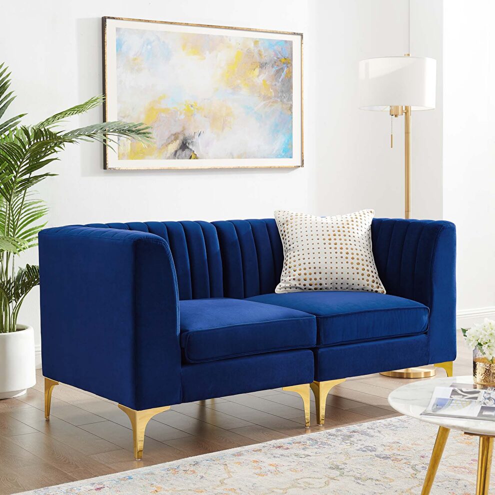 Channel tufted performance velvet loveseat in navy by Modway