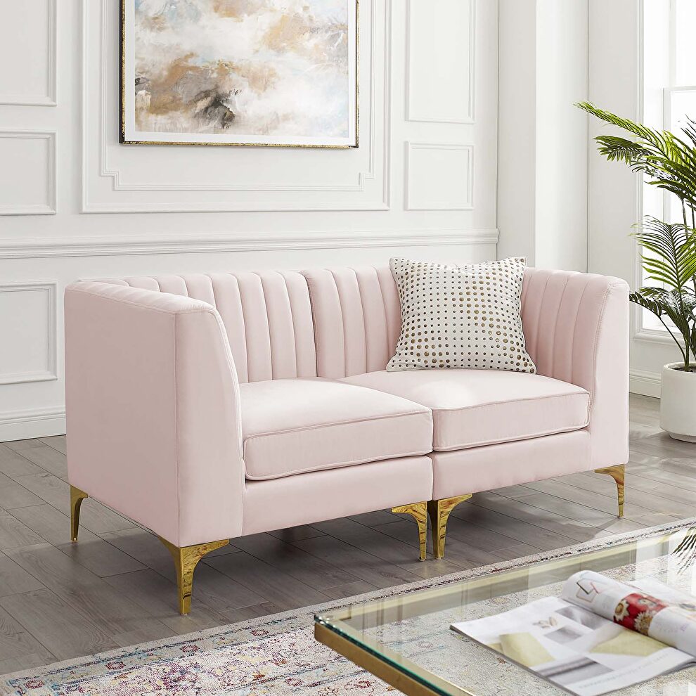 Channel tufted performance velvet loveseat in pink by Modway