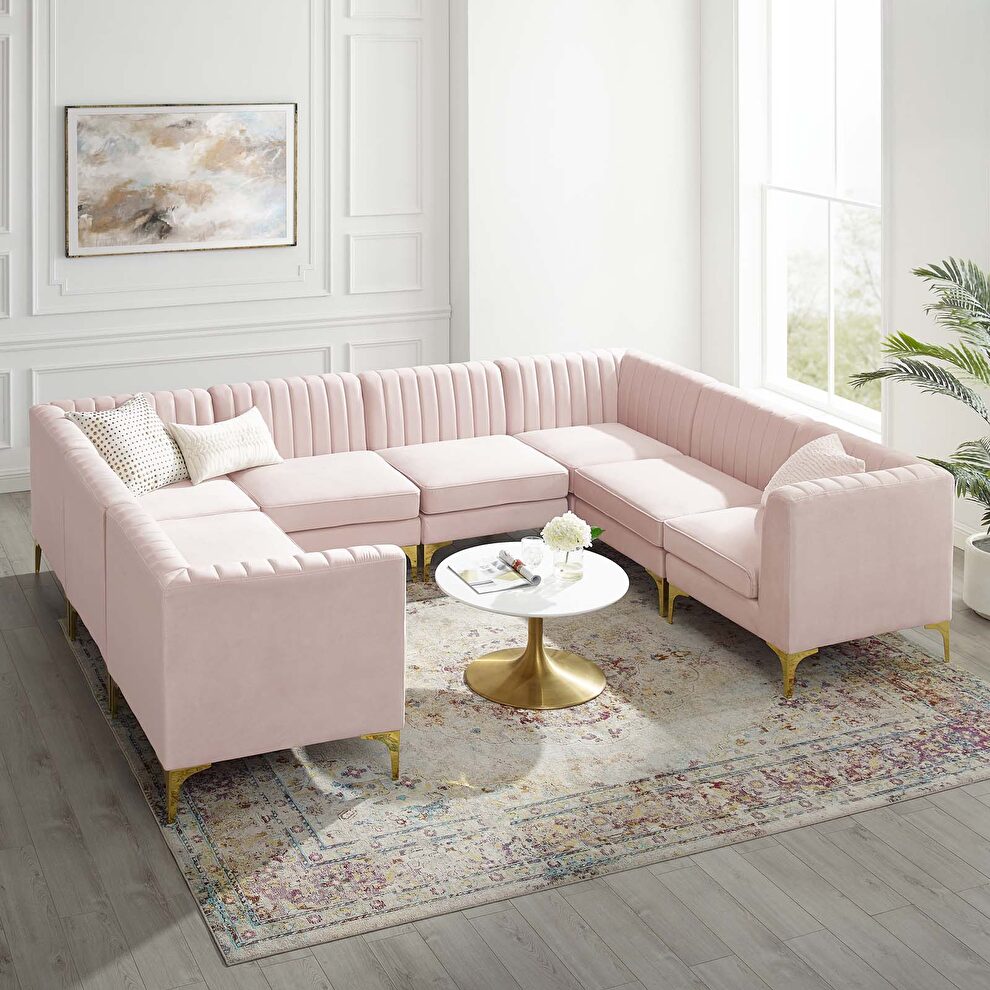 Channel tufted pink performance velvet 8pcs sectional sofa by Modway