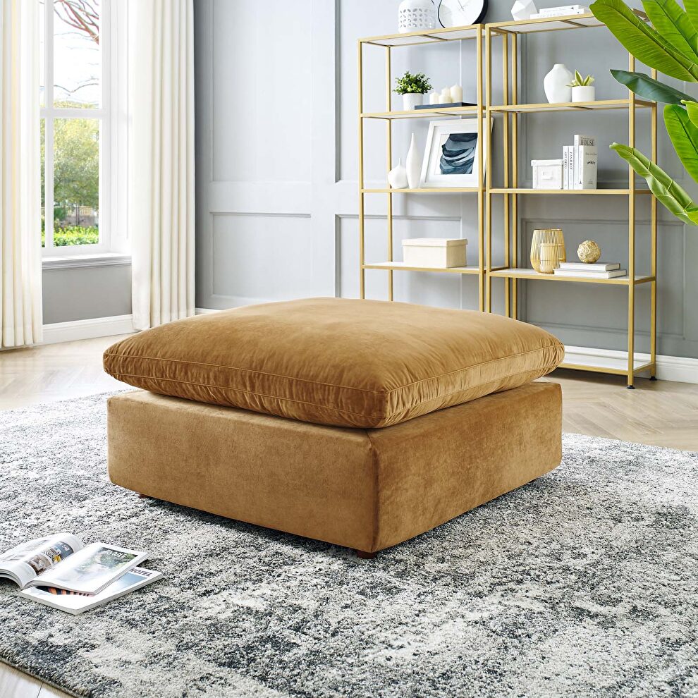 Down filled overstuffed performance velvet ottoman in cognac by Modway