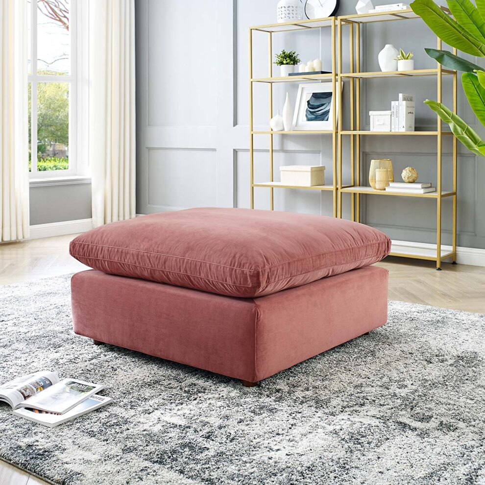 Down filled overstuffed performance velvet ottoman in dusty rose by Modway