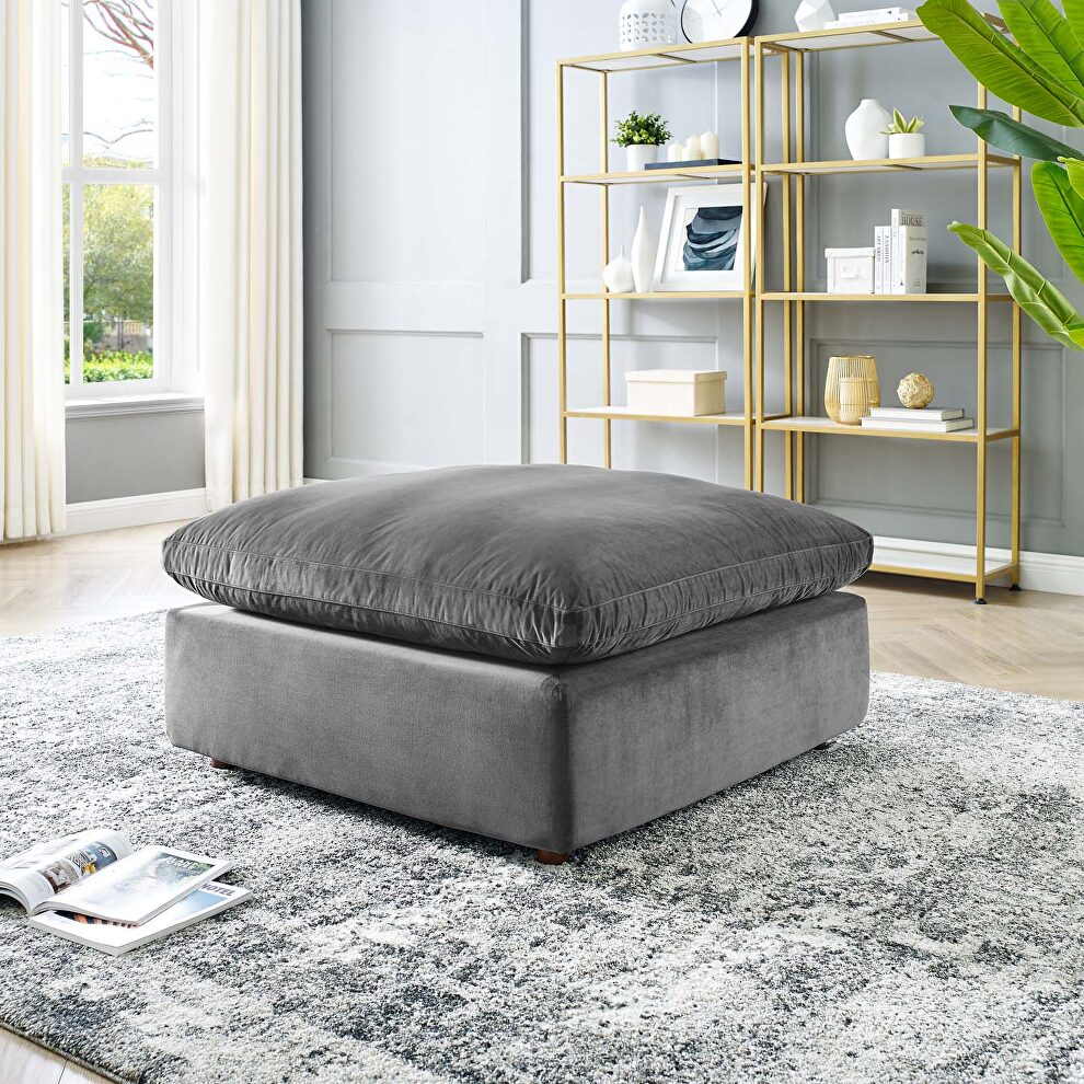 Down filled overstuffed performance velvet ottoman in gray by Modway