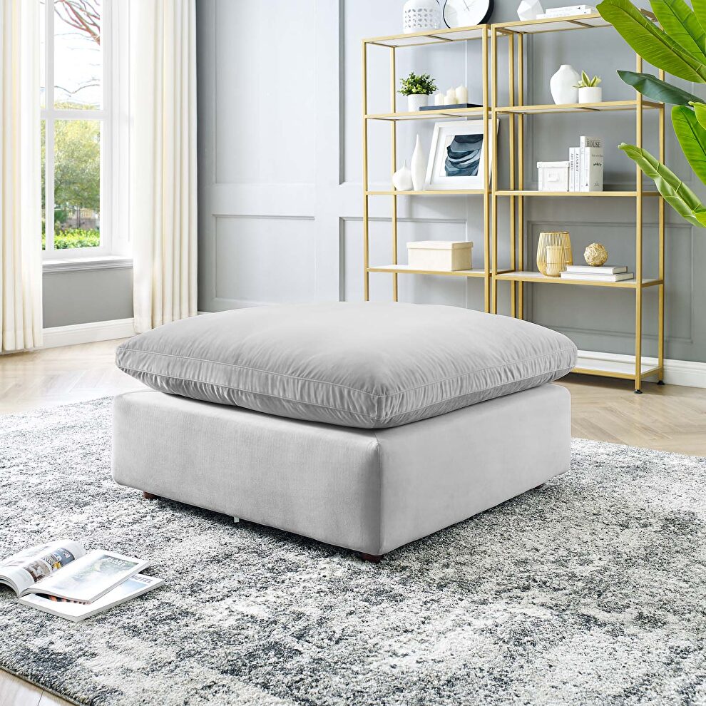 Down filled overstuffed performance velvet ottoman in light gray by Modway